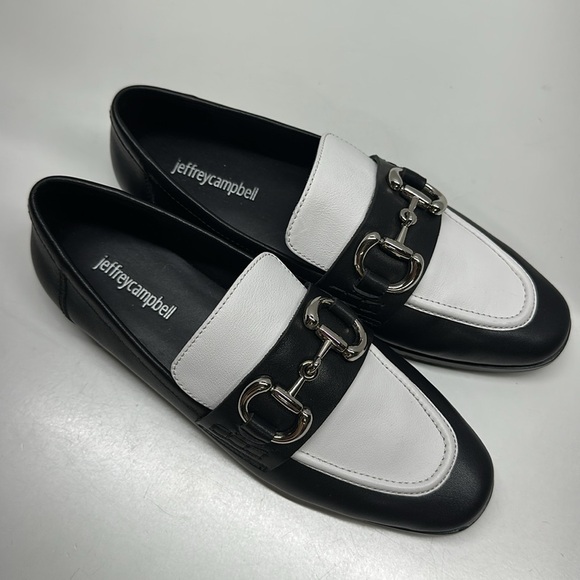 Jeffrey Campbell Loafers Velviteen Bit Leather Flat Shoes Leather Black White 7 - Picture 5 of 11